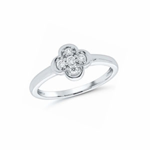 Bague fleur ou trèfle or blanc 18 carats et diamants
