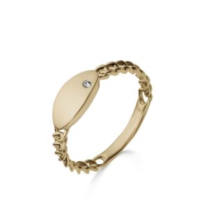 Bague maille gourmette identité or jaune 18 carats et diamant
