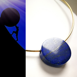 collier disque XL lapis lazuli sur plaqué or 18 carats