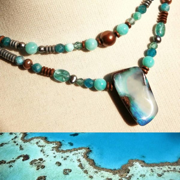 Collier Lagon opale boulder et pierres fines