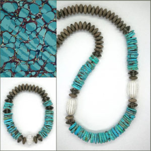 Collier et bracelet en turquoise naturelle d'Arizona et argent 925