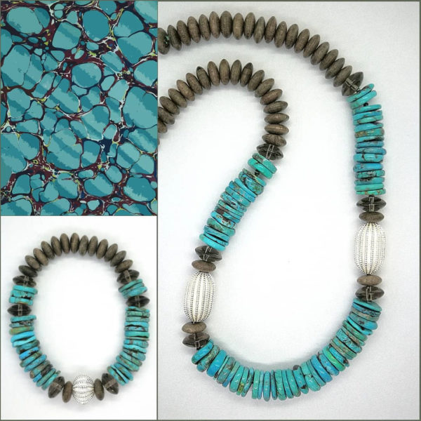 Collier et bracelet en turquoise naturelle d'Arizona et argent 925