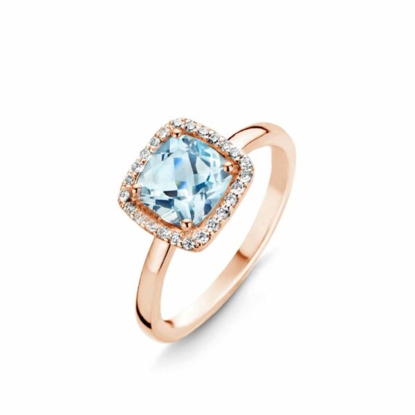 BAGUE OR ROSE 18 CARATS TOPAZE BLUE SKY ET DIAMANTS