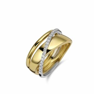 Bague entrelacs or jaune et blanc 18 carats diamants