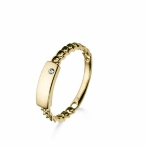 Bague mini maille identité or jaune 18 carats et diamant