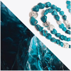 Collier double rangs turquoise baroque et pépites en argent 925