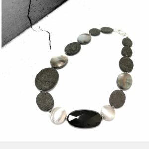 COLLIER 2 SHADES OF GREY : LAVE - NACRE - ONYX SUR ARGENT 925
