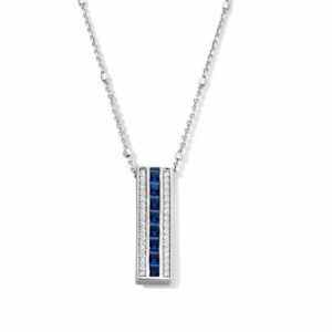 COLLIER PENDENTIF ARGENT 925 SERTI OXYDES BLEUS TAILLE PRINCESSE ET BLANCS