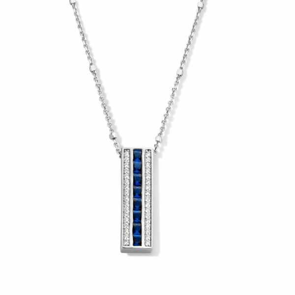 COLLIER PENDENTIF ARGENT 925 SERTI OXYDES BLEUS TAILLE PRINCESSE ET BLANCS