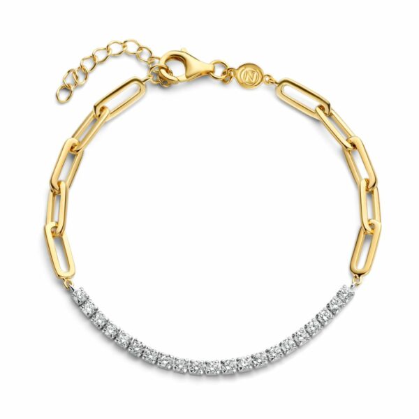 BRACELET ARGT.925 PLAQUE OR 18 CTS GOURMETTE ET OXYDES – Image 4
