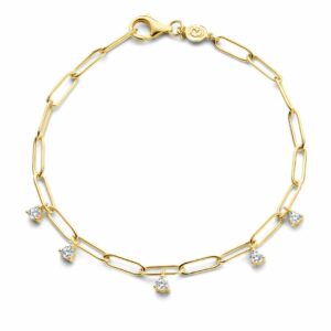 BRACELET ARGT.925 PLAQUE OR 18 CTS GOURMETTE ET OXYDES