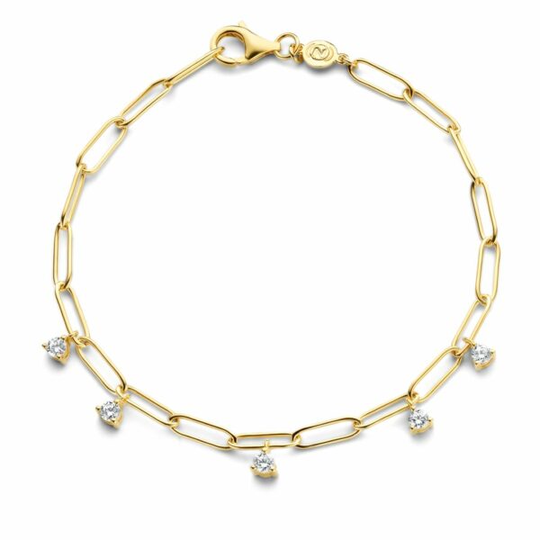BRACELET ARGT.925 PLAQUE OR 18 CTS GOURMETTE ET OXYDES