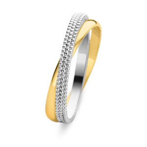 bague alliance duo perlé 2 anneaux bicolore or 18 carats recyclé