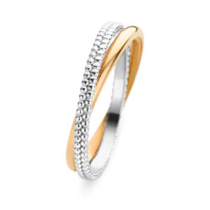 bague alliance duo perlé 2 anneaux bicolore or 18 carats recyclé