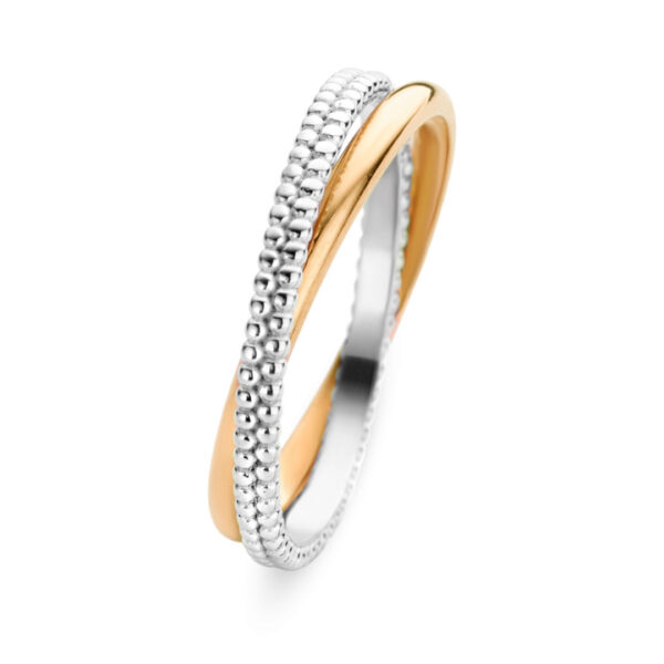 bague alliance duo perlé 2 anneaux bicolore or 18 carats recyclé