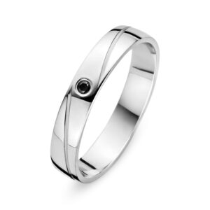 BAGUE ALLIANCE DUO OR BLANC 18 CARATS RECYCLé et diamant noir