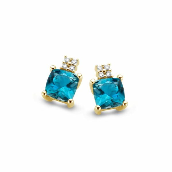 Bague coussin topaze blue london or blanc 18 carats et diamants – Image 2