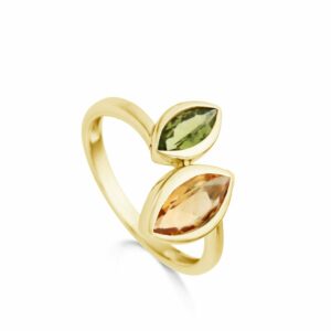 Bague DUO toi et moi citrine et péridot or jaune 18 carats 750/000 ème