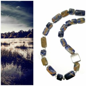 COLLIER "Terre & mer 2" SODALITE MARRON ET BLEUE ARGENT 925 BROSSE