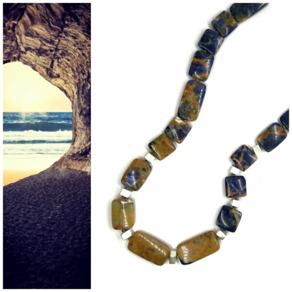 Collier "Terre & mer 1" sodalite marron et argent 925 brossé