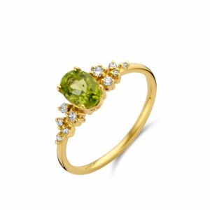 Bague PERIDOT ovale ET DIAMANTS OR JAUNE 18CARATS