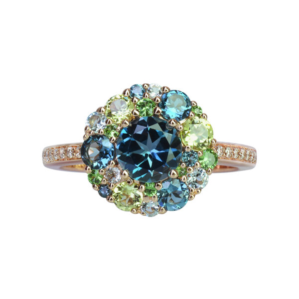 Bague Emotion ronde Isabelle Langlois Grenat, rhodolites, saphirs de couleur et diamants – Image 4