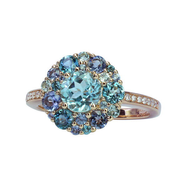 Bague Emotion ronde Isabelle Langlois Grenat, rhodolites, saphirs de couleur et diamants – Image 3
