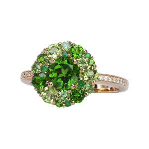 Bague Emotion ronde Diopside or rose et diamants Isabelle Langlois joaillerie