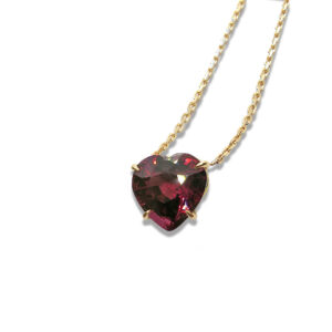 COLLIER COEUR RHODOLITE AAA 4.54 CARATS CHATON OR JAUNE 18 CARATS FAIT MAIN
