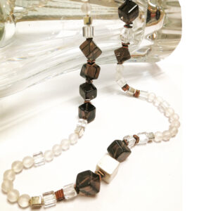 Collier sautoir 70'S N°1 en argent 925 déclinaison de quartz