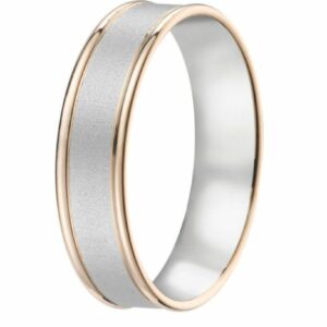 Bague alliance or blanc palladié sablé et rose 18 carats poli