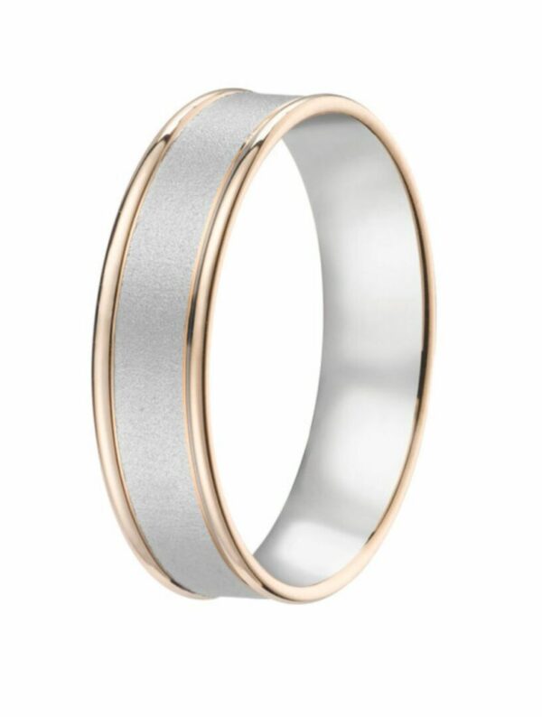 Bague alliance or blanc palladié sablé et rose 18 carats poli