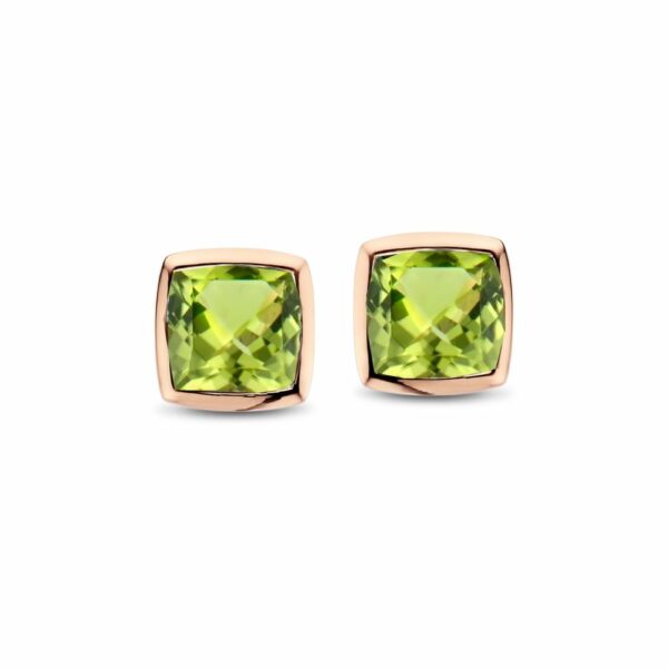 Puces d'oreilles mini coussin péridot or jaune 18 carats – Image 3