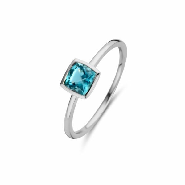 bague mini coussin topaze blue london serti clos or blanc 18 carats