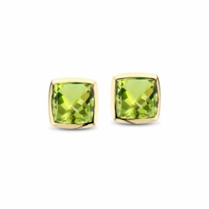 Puces d'oreilles mini coussin péridot or jaune 18 carats