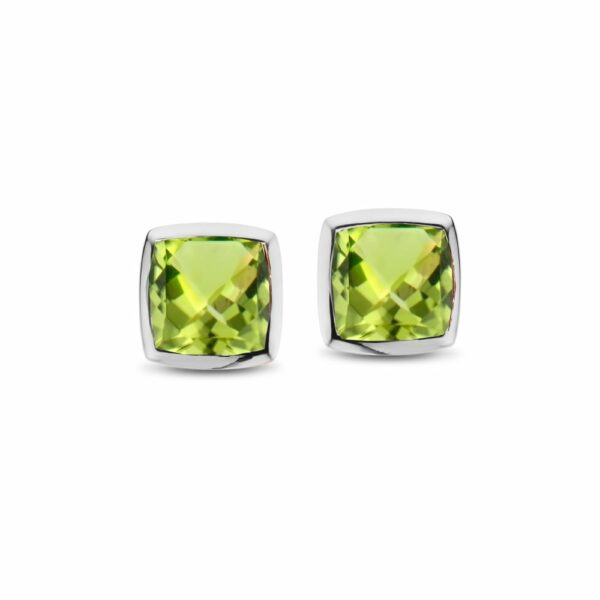 Puces d'oreilles mini coussin péridot or jaune 18 carats – Image 2