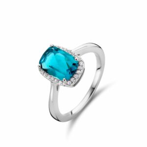 Bague argent 925 ZIRCONIUM topaze bleue et blancs Naiomy Silver