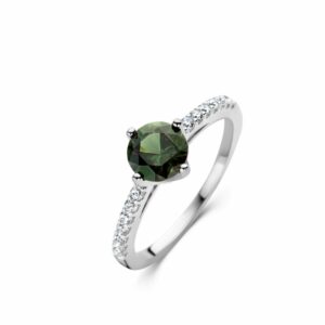 bague argent 925 solitaire  oxyde saphir vert et blancs