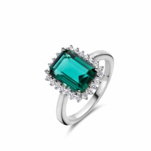Bague argent 925 oxyde tourmaline bleue verte entourage