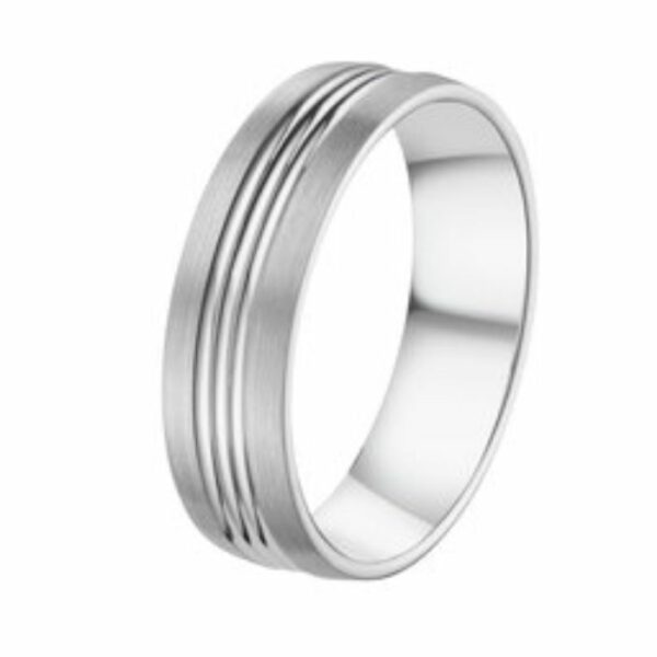 Bague alliance or blanc 18 carats palladié brossé/poli