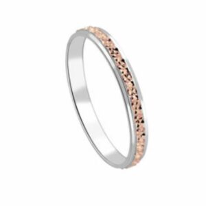 Bague alliance bicolore or blanc palladié et rose ciselé 18 carats