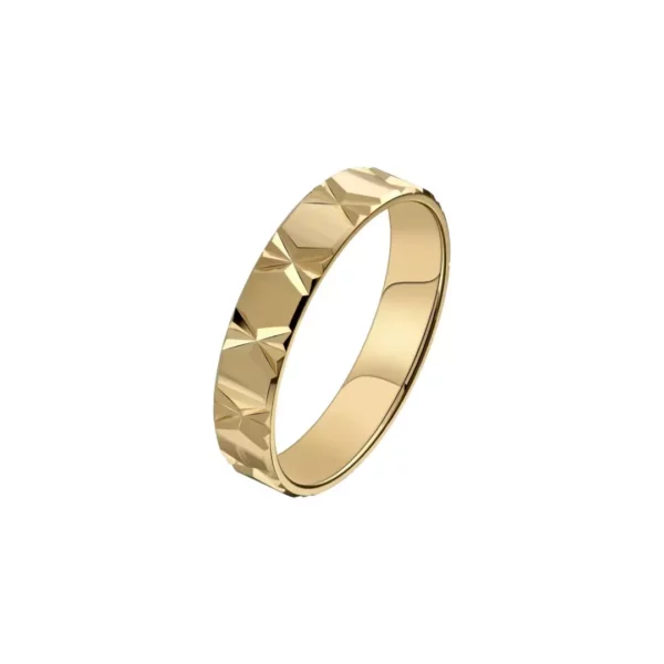 bague alliance or jaune 18 carats large design poli et martelée. Cherbourg. – Image 5
