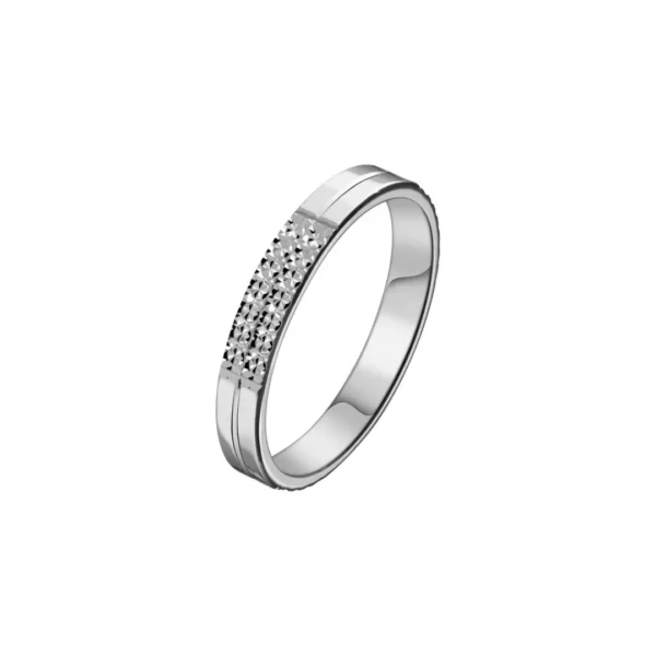 bague alliance mariage bicolore or rouge et blanc palladié 18 carats semi martelée – Image 3