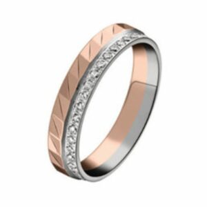 bague alliance mariage or blanc palladié et rouge 18 carats diamants serti grains