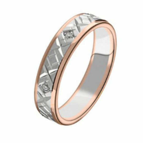 bague alliance bicolore blanc palladié et rouge 18 carats brossé & poli diamants