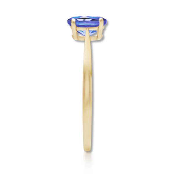 Bague solitaire 4 griffes Tanzanite AAA Ovale 7 x 5 mm or jaune 18 carats. Cherbourg – Image 2