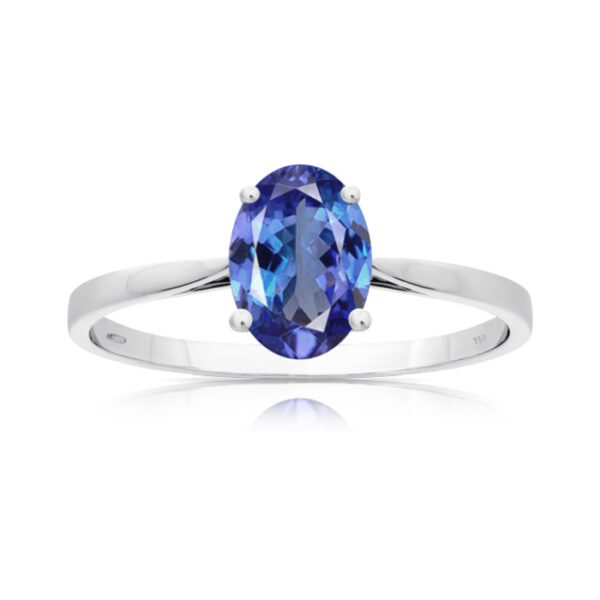 Bague solitaire 4 griffes Tanzanite AAA Ovale 7 x 5 mm or jaune 18 carats. Cherbourg – Image 4
