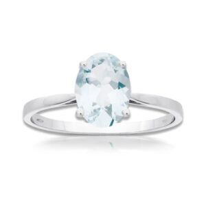 Bague Aigue-marine ovale 9x7mm or blanc 18 carats 750/000ème