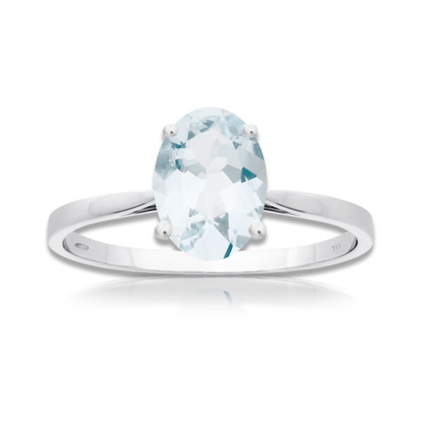 Bague Aigue-marine ovale 9x7mm or blanc 18 carats 750/000ème
