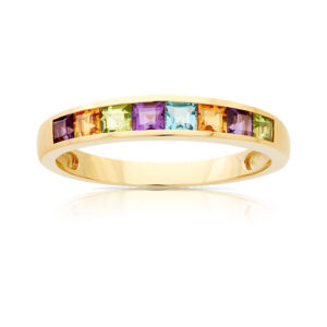 Bague rainbow multicouleur pierres fines sur or jaune 18 carats. Cherbourg